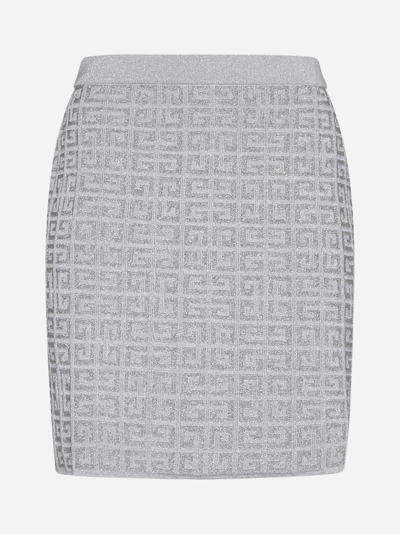 Shop Givenchy 4g Lurex Knit Miniskirt In Silver