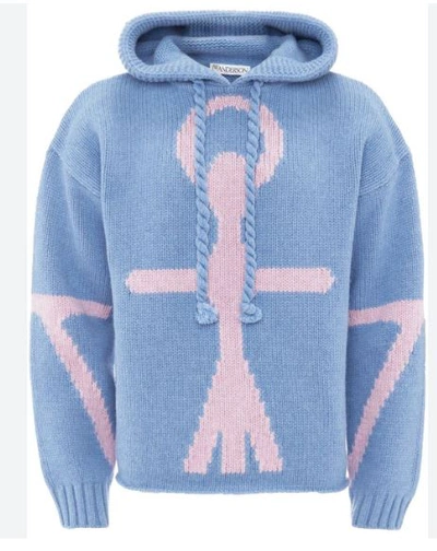 Shop Jw Anderson J.w. Anderson Anchor Logo Knitted Hoodie In Blue