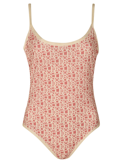 Shop Moncler All-over Logo Print Swimsuit In Pink