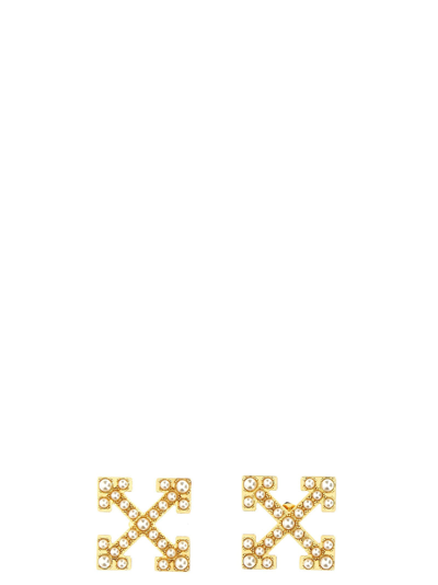 Shop Off-white Pearls Pavè Earrings In Gold