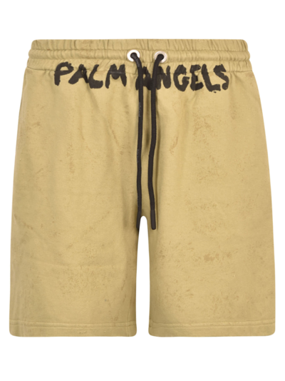 Shop Palm Angels Seasonal Logo Sweat Shorts In Military/black