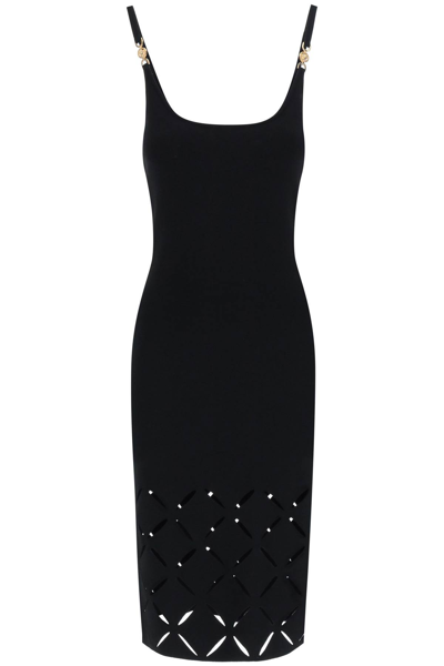 Shop Versace Slashed Knit Midi Dress In Black (black)