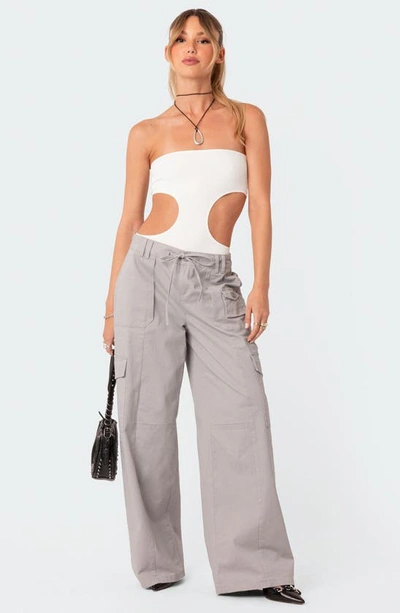Edikted Women's Ribbed Bodysuit With Cut Out Top In White