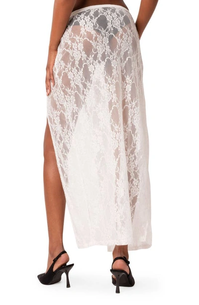 Edikted Aura Low Rise Sheer Lace Maxi Skirt In White