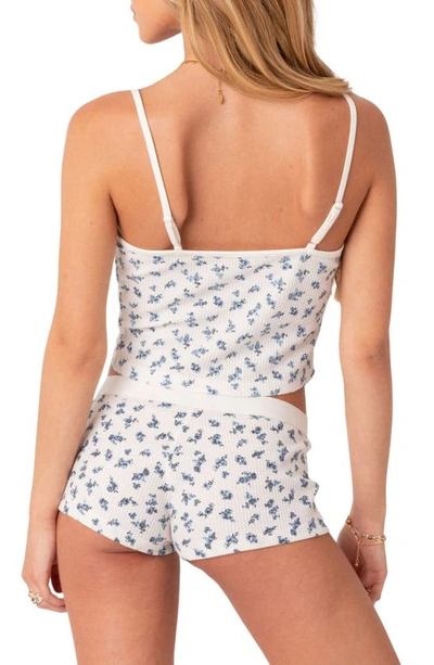 Edikted Pamper Floral Waffle Crop Camisole In White