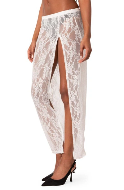 Edikted Aura Low Rise Sheer Lace Maxi Skirt In White