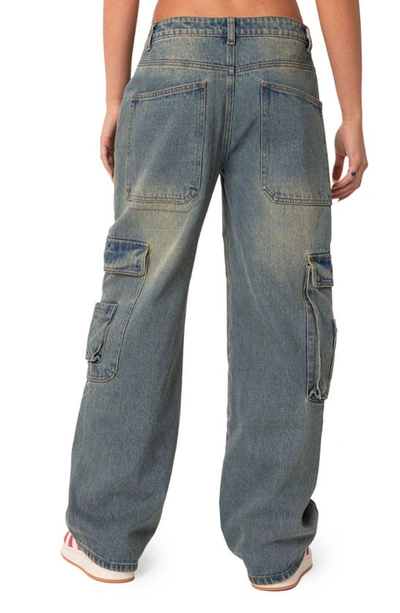 Shop Edikted Westie Low Rise Cargo Jeans In Blue