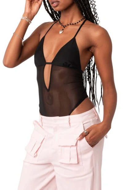 Edikted Women's Alva Open Back Sheer Mesh Bodysuit In Black