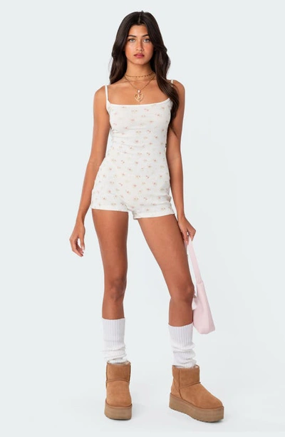 Edikted Ditsy Floral Open Back Romper In White