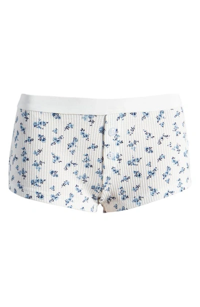 Edikted Pamper Floral Waffle Knit Micro Shorts In White