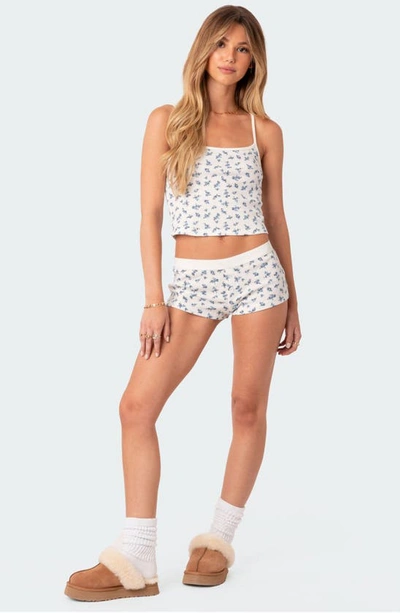 Edikted Pamper Floral Waffle Knit Micro Shorts In White
