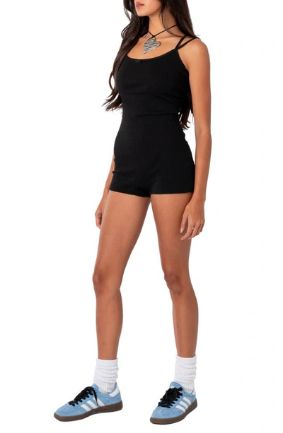 Edikted Pointelle Stitch Cross Back Strap Romper In Black