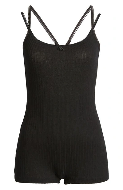 Edikted Pointelle Stitch Cross Back Strap Romper In Black