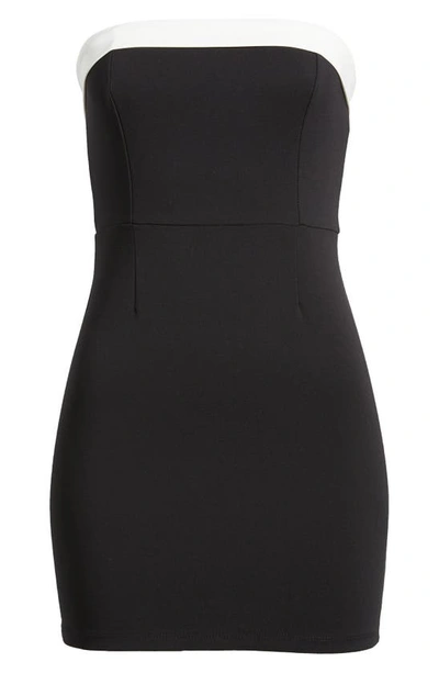Shop Edikted Priyah Contrast Foldover Neck Strapless Dress In Black-and-white