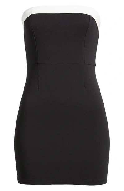 Edikted Priyah Contrast Foldover Neck Strapless Romper In Black-and-white
