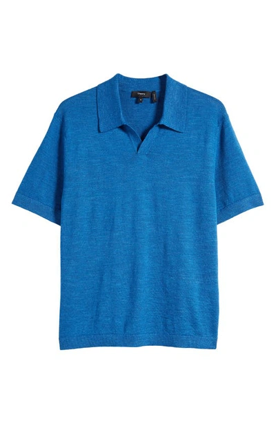 Theory Brenan Linen Blend Polo In Sail Blue