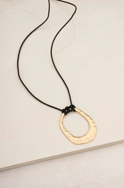Shop Ettika Hammered Golden Loop Pendant 18k Gold Plated Necklace In Black