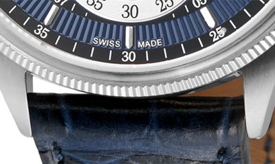 Gevril Empire Automatic Croc Embossed Leather Strap Watch, 40mm In Blue