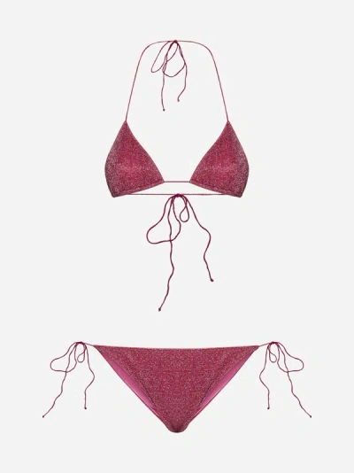 Shop Oseree Lumiere Triangle Bikini In Raspberry