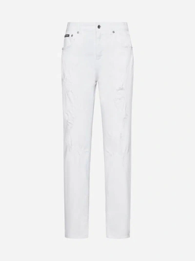 Shop Dolce & Gabbana Logo-plaque Boyfriend Jeans In Optic White