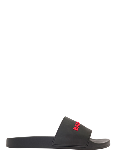 Shop Balenciaga Black Slide Sandals With Logo In Rubber Man