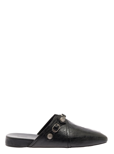 Shop Balenciaga Cagole Black Mule Flat With Studs In Leather Man