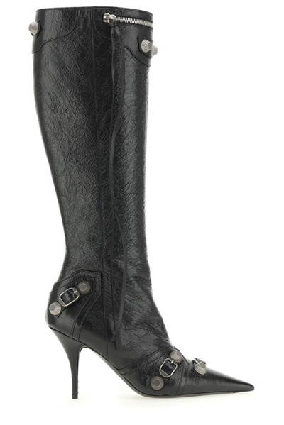 Shop Balenciaga Cagole Pointed-toe Boots In Black