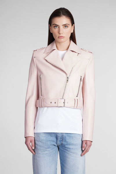 Shop Balmain Leather Jacket In Rose-pink Leather