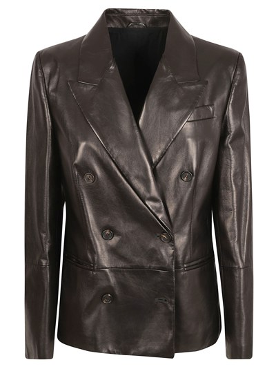 Shop Brunello Cucinelli Double-breasted Leather Jacket In Black