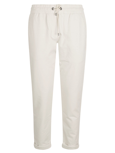 Shop Brunello Cucinelli Drawstring Waist Cropped Track Pants In Soy Milk