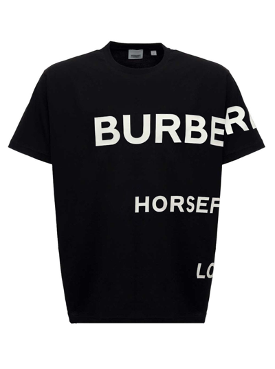 Shop Burberry Black Cotton T-shirt With Logo Print Man