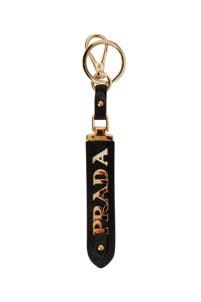 Shop Prada Saffiano Logo Plaque Key Ring In Nero