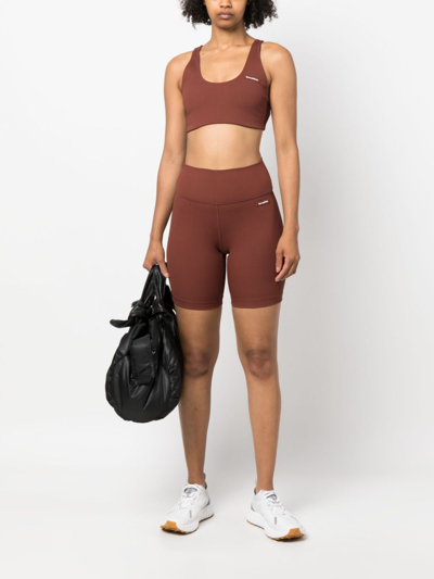 Shop Sporty And Rich Logo-patch Ribbed Biker Shorts In Brown
