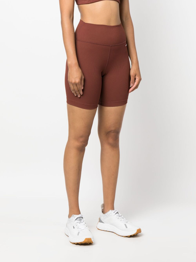 Shop Sporty And Rich Logo-patch Ribbed Biker Shorts In Brown
