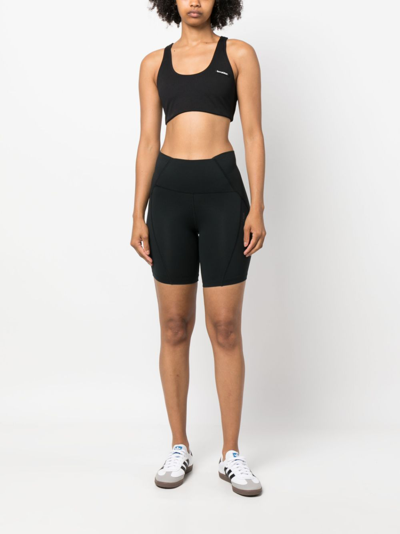 Shop Sporty And Rich Serif Logo-patch Ribbed Bra In Black