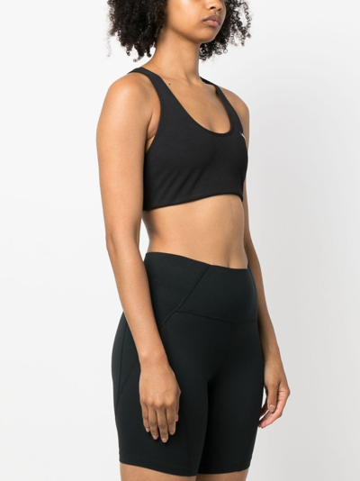 Shop Sporty And Rich Serif Logo-patch Ribbed Bra In Black