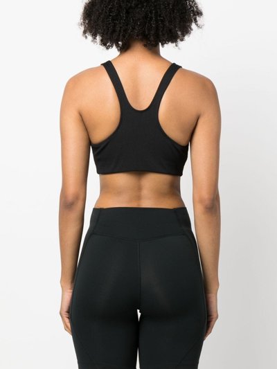 Shop Sporty And Rich Serif Logo-patch Ribbed Bra In Black