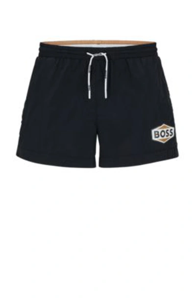 Shop Hugo Boss Quick-drying Swim Shorts With Logo Details In Black