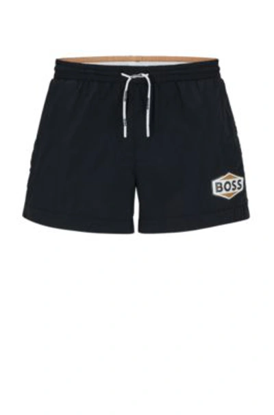 Hugo Boss Quick-drying Swim Shorts With Logo Details In Black