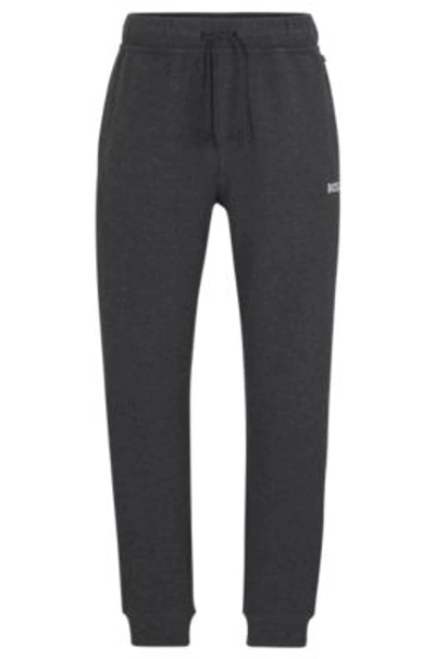 Hugo Boss Cotton-blend Waffle Tracksuit Bottoms With Logo In Grey