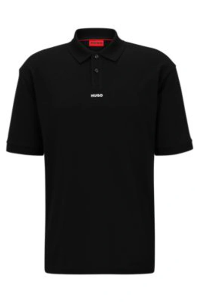 Shop Hugo Cotton-piqu Polo Shirt With Logo Print In Black
