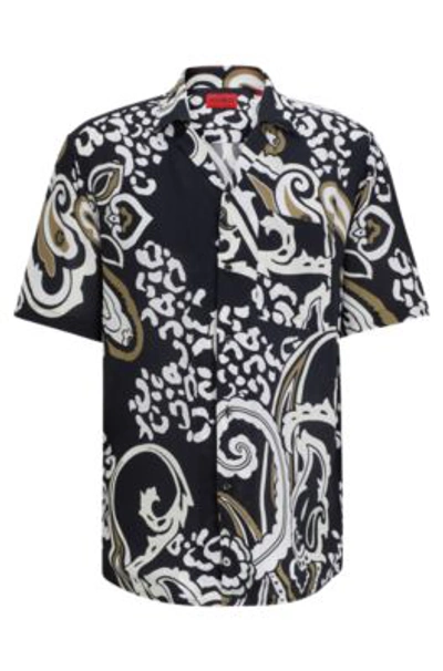 Shop Hugo Relaxed-fit Shirt In Paisley-print Canvas In Black