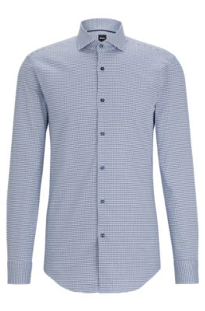 Shop Hugo Boss Slim-fit Shirt In Micro-structured Stretch Cotton In Light Blue