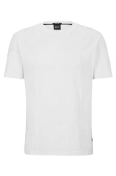 Shop Hugo Boss Mercerised-cotton T-shirt With Houndstooth Jacquard In White