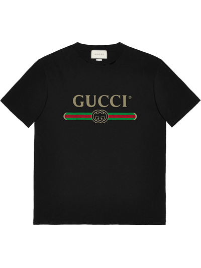 Shop Gucci Logo Cotton T-shirt In Black