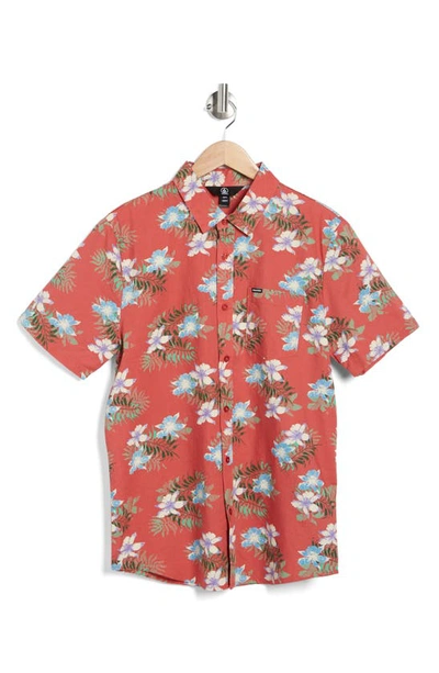 Shop Volcom Warbler Regular Fit Cotton Button-up Shirt In Mineral Red