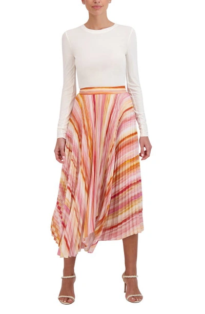 Shop Bcbgmaxazria Pleated Handkerchief Hem Midi Skirt In Multi