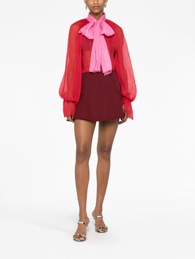 Shop Atu Body Couture Two-tone Semi-sheer Blouse In Red