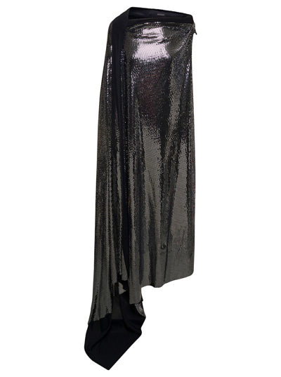 Shop Balenciaga Minimal Black And Silver Draped Sleeveless Gown In Metallic Jersey Woman In Black Silver