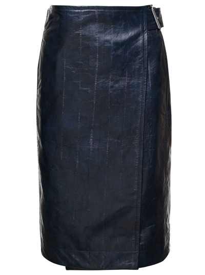 Shop Bottega Veneta Embossed Eel Skirt White Double Belt In Blu